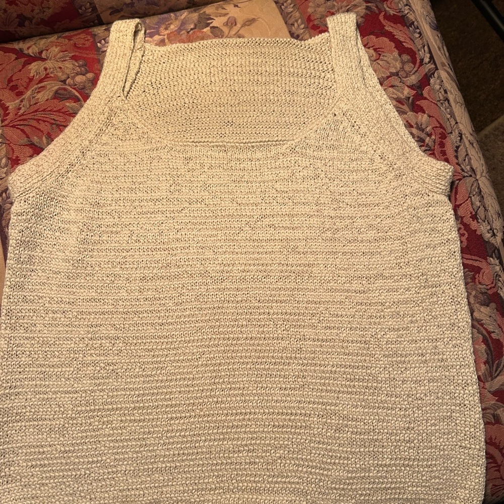 Cream Ribbed Sleeveless Tank Top sweater material super cute